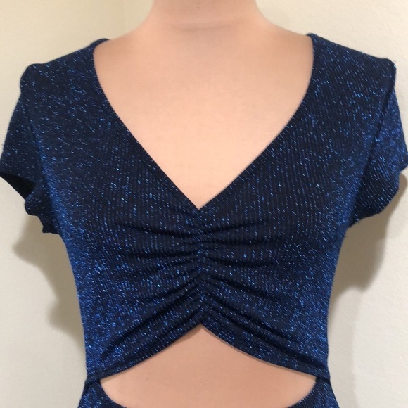 Francesca’s Collection See You Monday Dress Size XL Black Metallic Blue Stripes - Picture 3 of 10